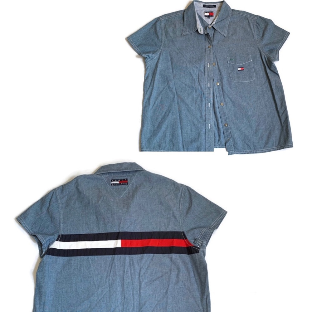 Vintage Tommy Hilfiger flag chambray blouse